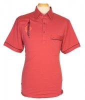 Gabicci - Washed red polo shirt with embroidered pattern